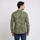 Men's Olive Green Cotton Mandarin Collar Floral Printed Kurta, ओलिव, small