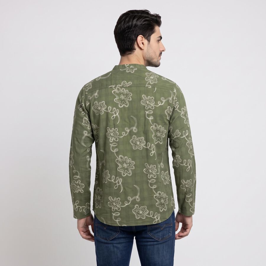 Men's Olive Green Cotton Mandarin Collar Floral Printed Kurta, ओलिव, large