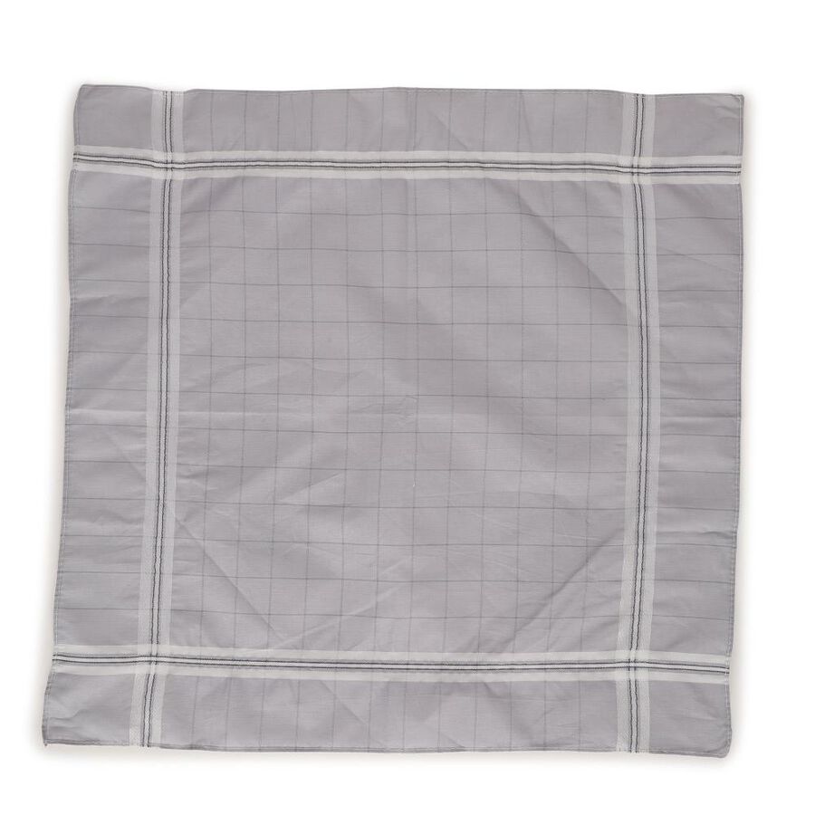 Men's Muted Grey and White Checked Pack of 3 Handkerchief, White, large