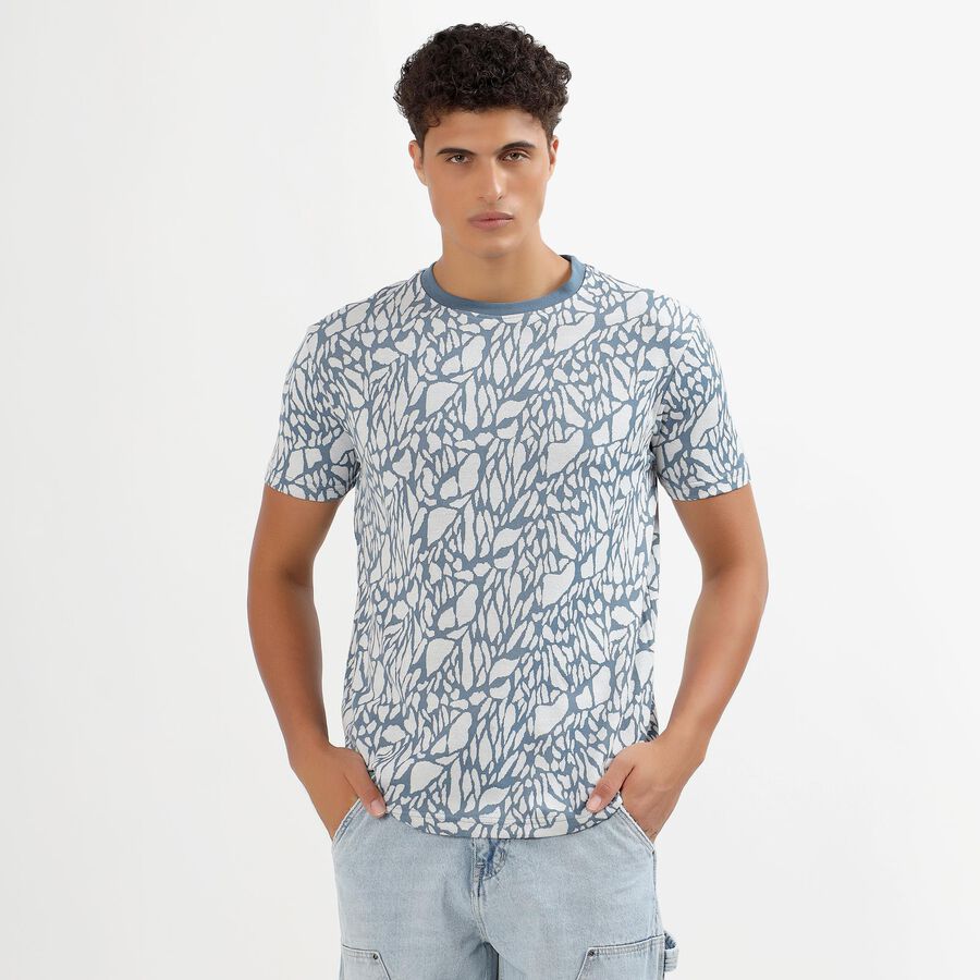 Men's Light Blue Round Neck Printed T-Shirt, Light Blue, large image number null
