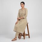 Women's Beige Cotton Notch Neck Embroidered Kurta, Beige, small