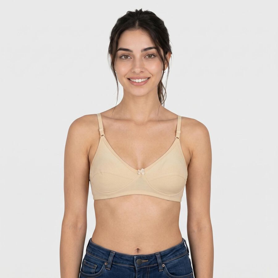 Women's Beige 100% Cotton V-Neck Bralette Bra, गहरा पीला, large