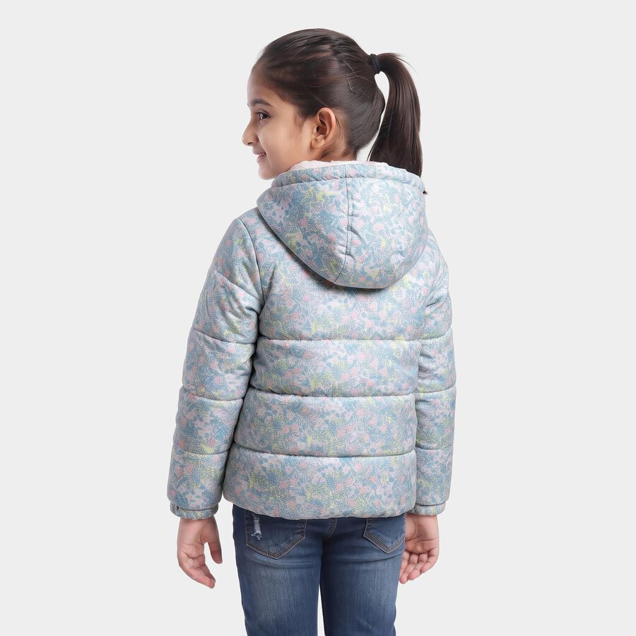 Girls' Light Blue Hooded Puffer Jacket, Light Blue, large