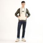Men's Olive Green and White Hooded Neck Casual Sweatshirt, सफ़ेद, small image number null