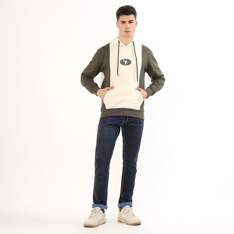 Men's Olive Green and White Hooded Neck Casual Sweatshirt, सफ़ेद, large image number null
