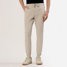Men's Light Beige Slim Fit Elastic Waist Casual Trousers, Silver, small
