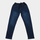 Boys' Navy Blue Straight Fit Drawstring Waist Jeans, गहरा नीला, small