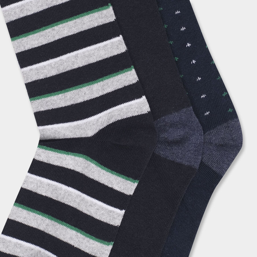 Cotton Spandex Stripes Socks, Navy Blue, large image number null