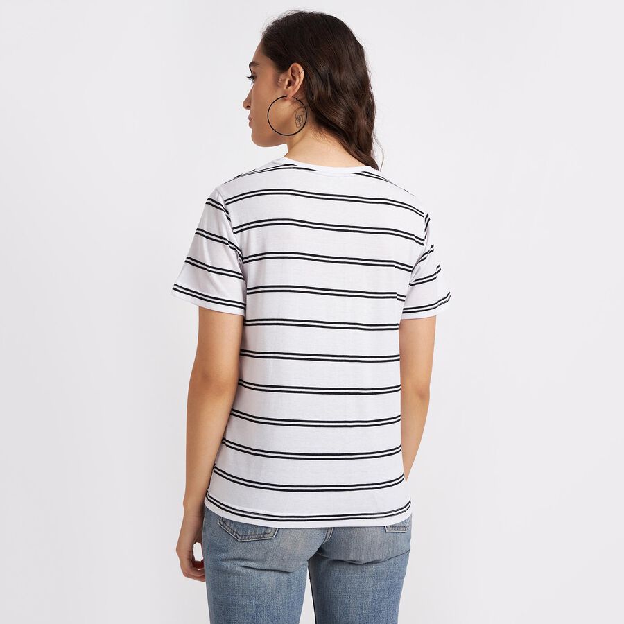 Stripes Round Neck T-Shirt, White, large image number null