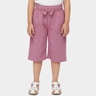 Girls' Pink Relaxed-Fit Textured Bow Detail Capri