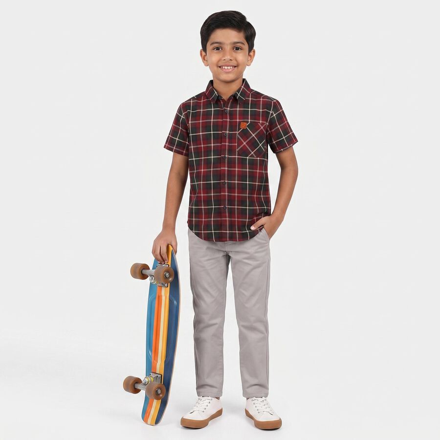 Boys Red Cotton Short Sleeve Collar Shirt, Red, large