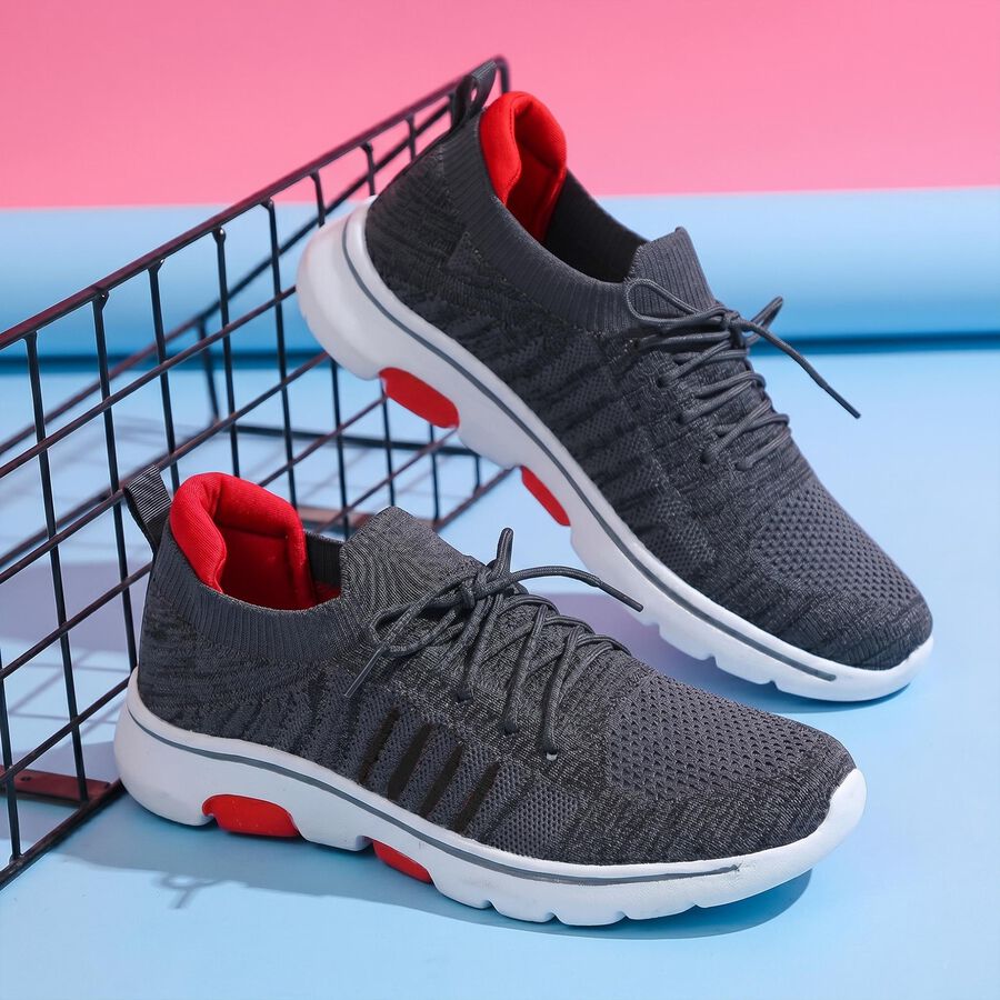 Women's Grey Lace-Up Sneakers, ग्रे, large