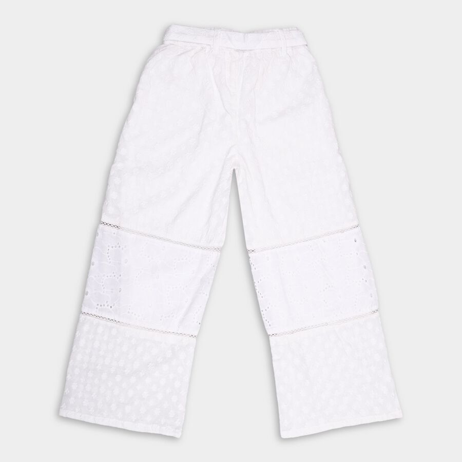 Girls' 100% Cotton Trousers, सफ़ेद, large image number null