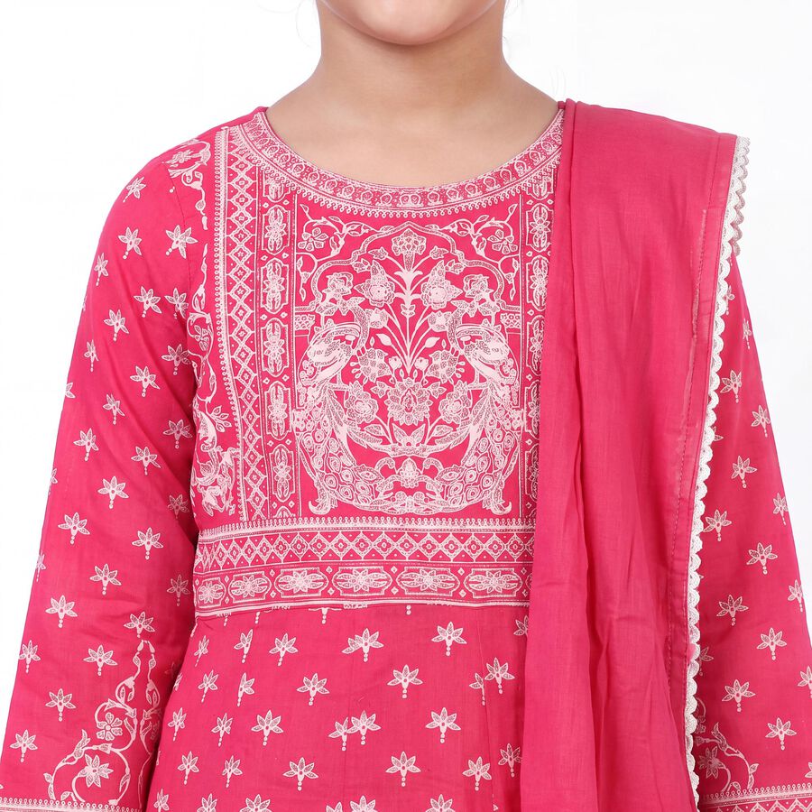 Girls Pink Round Neck Fusion Set Upper and Bottom Set, गुलाबी, large