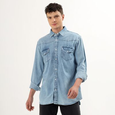 Men's Light Blue Cotton Classic Casual Shirt