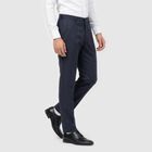 Men's Navy Blue Slim Fit Flat-Front Formal Trousers, Dark Blue, small