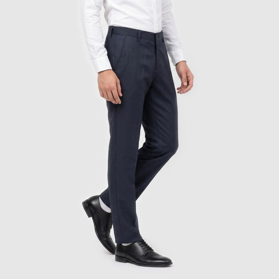 Men's Navy Blue Slim Fit Flat-Front Formal Trousers, Dark Blue, large