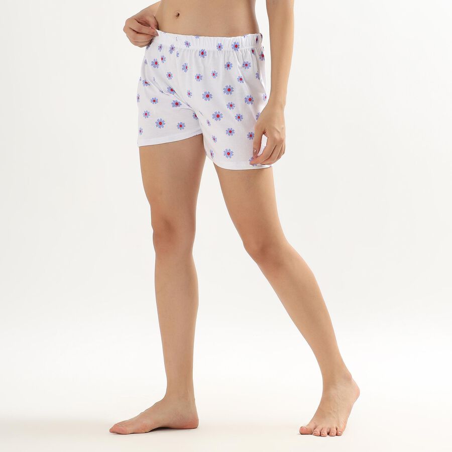 Girls' Bright White Floral Printed Shorts, हल्का नीला, large image number null