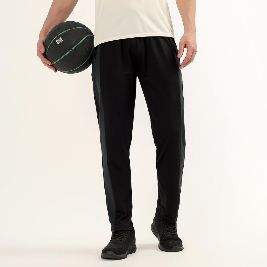 Men's Jet Black Slim Fit Side-Panelled Track Pants, काला, large