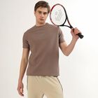 Men's Muted Brown Crew Neck Athleisure T-Shirt, खाकी, small