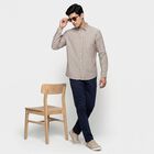 Men's Brown Cotton Striped Shirt, Brown, small