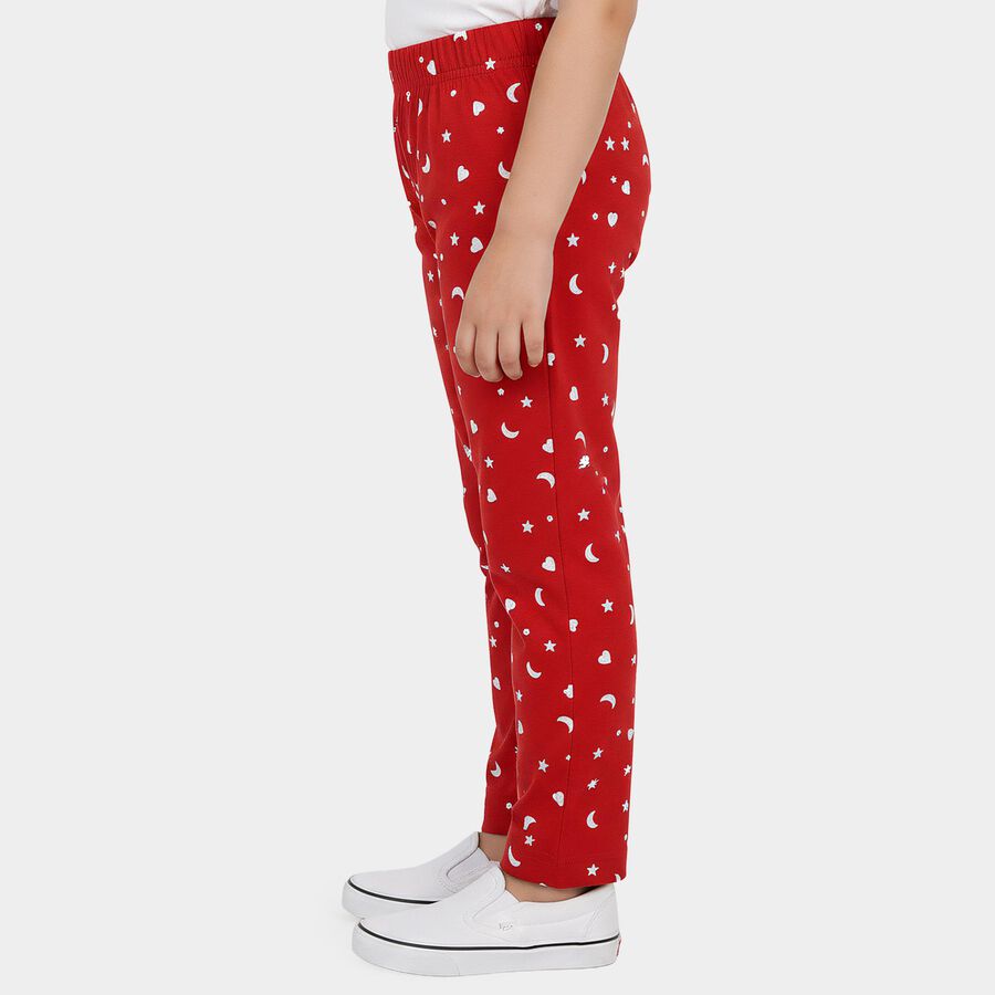 Girls Fuchsia Straight Fit Moon and Star Printed Cotton Pyjama, रानी (फ्यूशिया), large