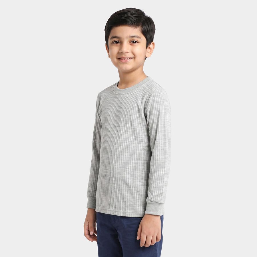 Boys Grey Long Sleeve Thermal, मिश्रित हल्का ग्रे, large