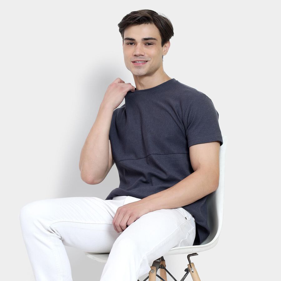 Men's Round Neck Half Sleeves T-Shirt , गहरा ग्रे, large image number null