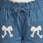 Girls Blue Jogger Fit Lace Applique Jeans, मध्यम नीला, small