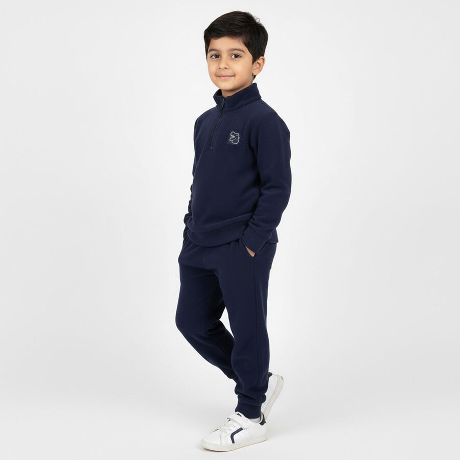 Boys' Navy Round Neck Solid Baba Suit, Navy Blue, large image number null
