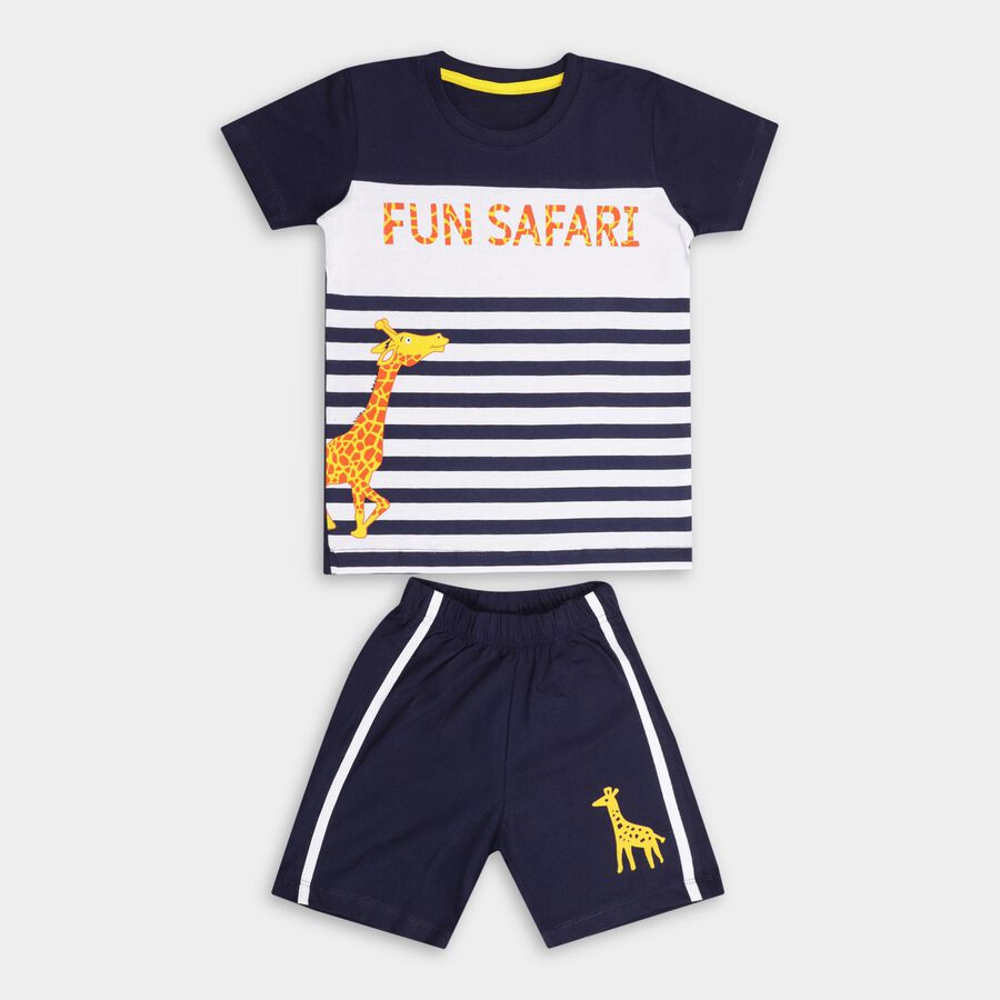 Boys' 100% Cotton Knit Baba Suit , Navy Blue, large image number null