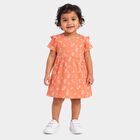 Infants' Peach Floral Printed Fit and Flare Frock, पीच, small