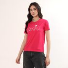 Women's Fuchsia Round Neck Printed Casual T-Shirt, Fuchsia, small