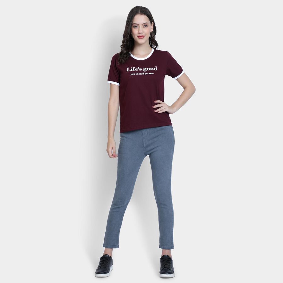 Ladies' Round Neck T-Shirt , वाइन, large image number null