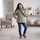 Girls' Sage Green Hooded Puffer Jacket, Light Green, small
