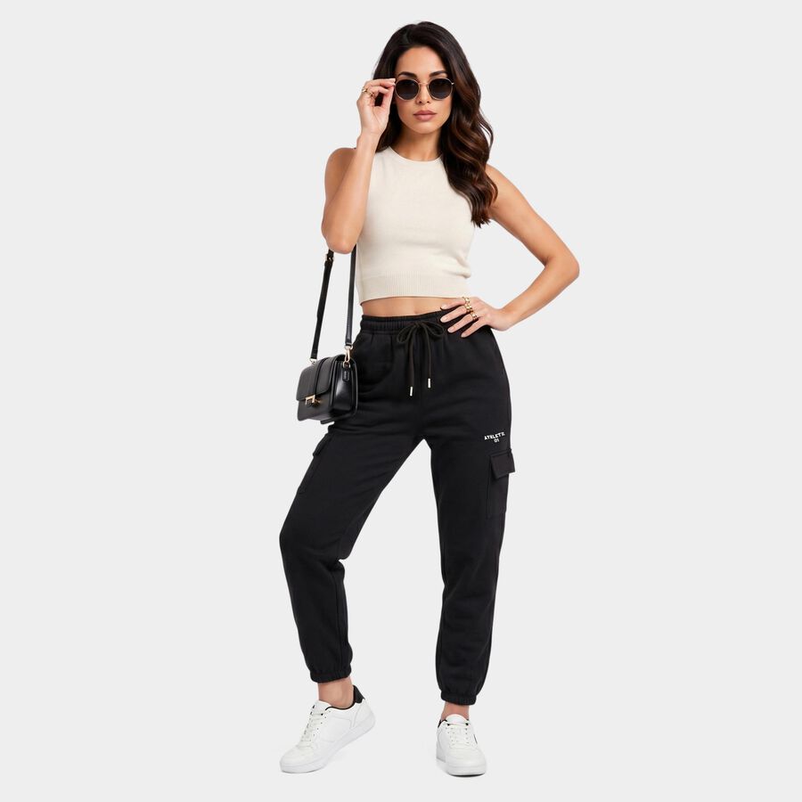 Women's Dark Grey Tapered Fit Cargo Track Pants, गहरा ग्रे, large