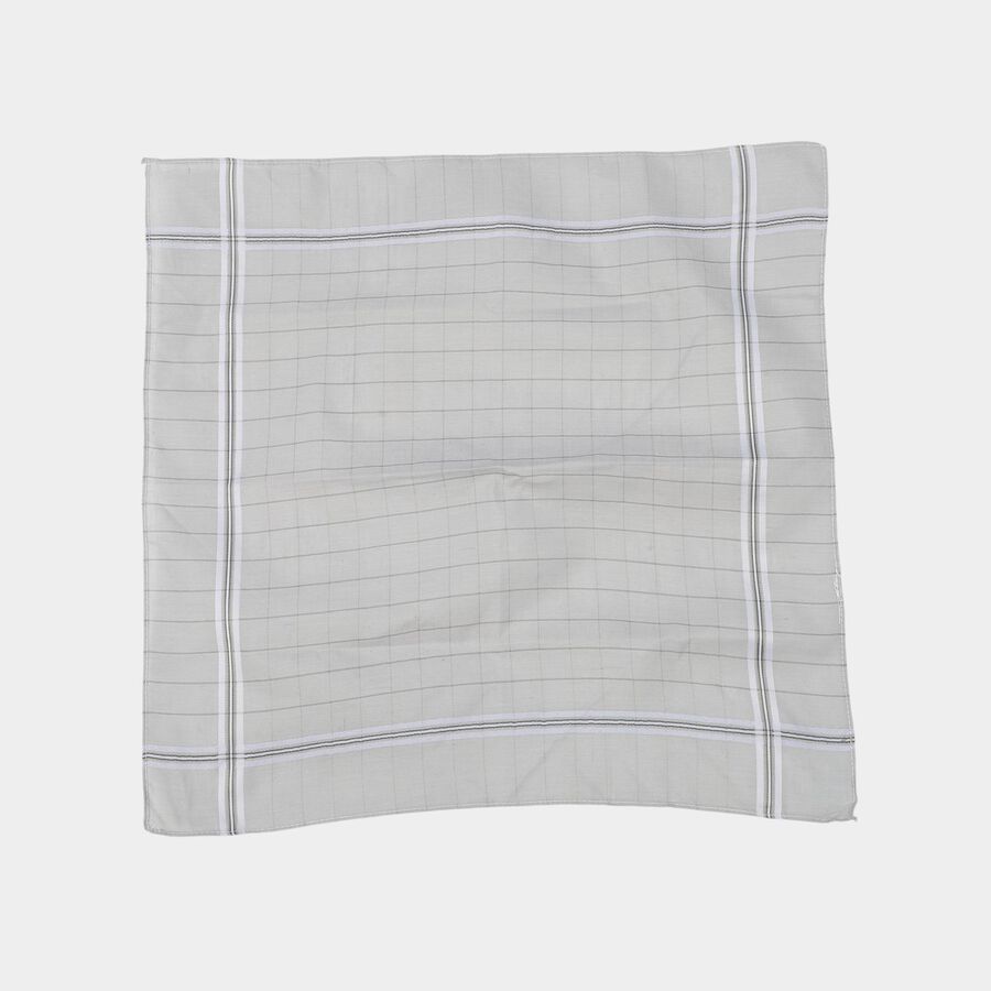 Men's Grey Checked Pack of 3 Handkerchief, गहरा ग्रे, large