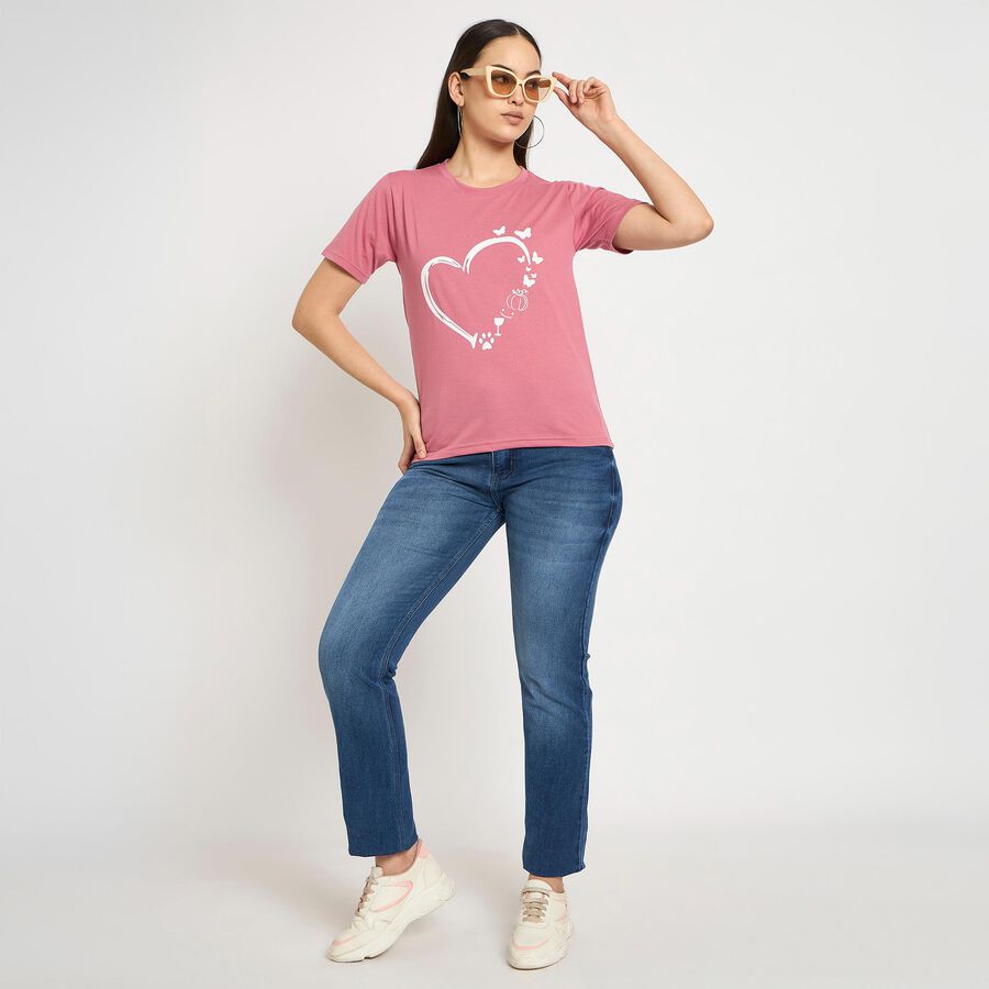 Ladies' Round Neck T-Shirt , गुलाबी, large image number null
