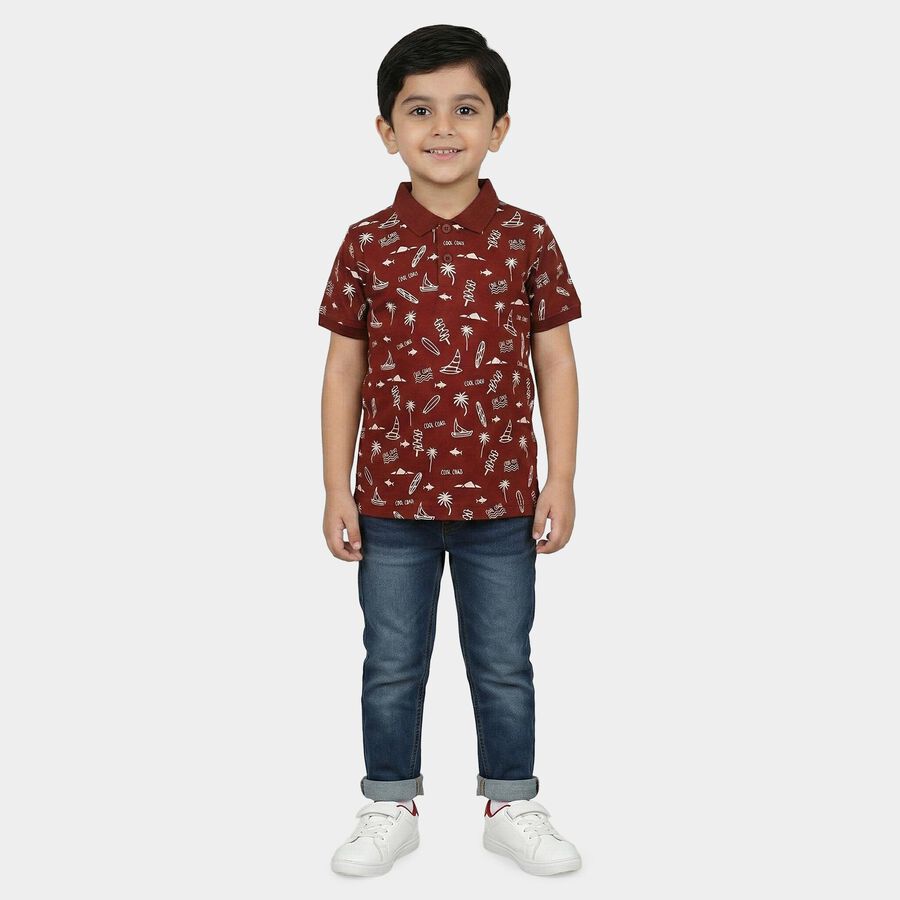 Boys Maroon Cotton Polo Neck Casual Boys T-Shirt, Maroon, large