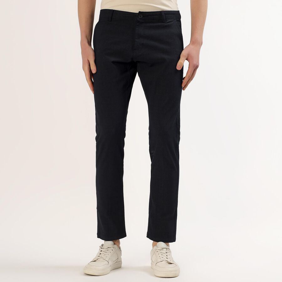 Men's Navy Blue Slim Fit Casual Trousers, नेवी ब्लू, large