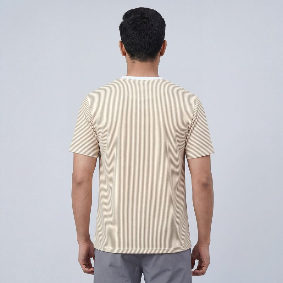 Men's Beige Round Neck Athleisure Drifit T-Shirt, Beige, large