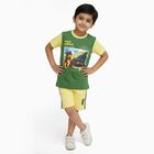 Boys' Dark Green Cotton Round Neck Cartoon Print Baba Suit, गहरा हरा, small image number null