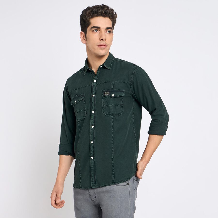 Men's 100% Cotton Casual Shirt , गहरा हरा, large image number null