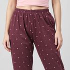 Women's Maroon Straight Fit Heart Printed Lounge Pyjama, Wine, small