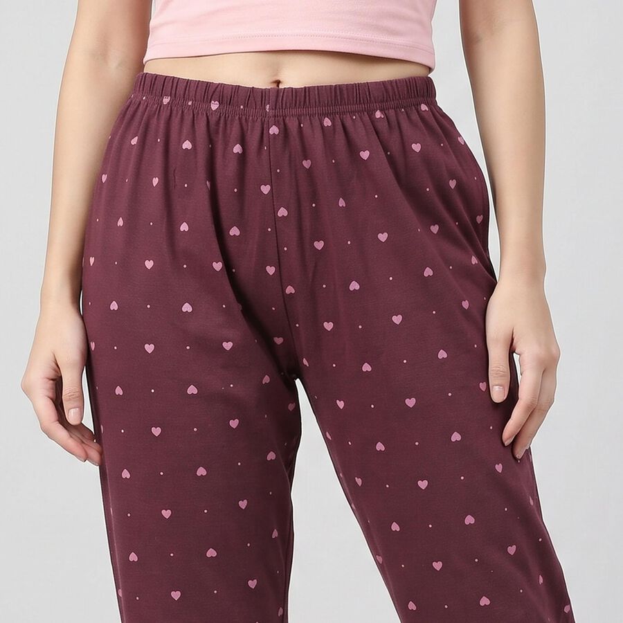 Women's Maroon Straight Fit Heart Printed Lounge Pyjama, Wine, large