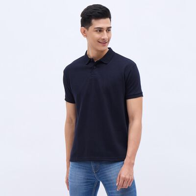 Men's Deep Midnight Navy Blue Polo Neck Polo Tee Shirt