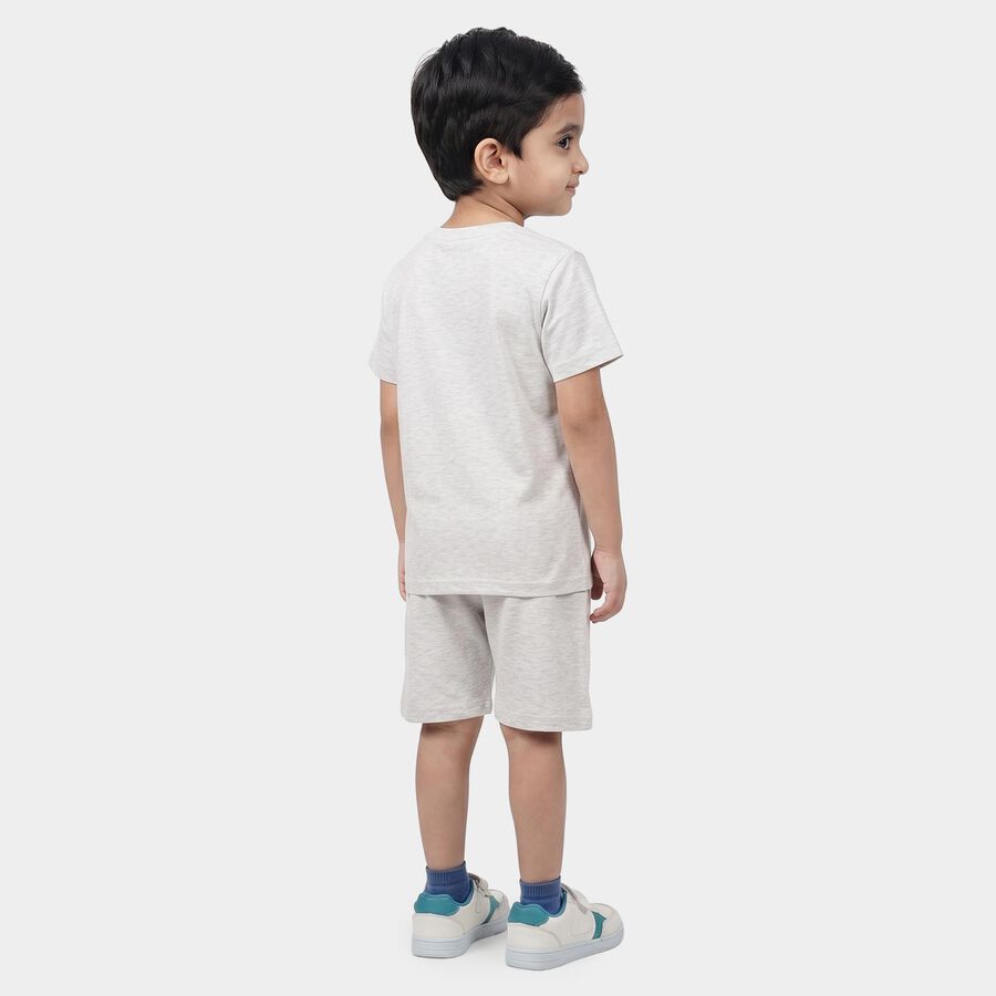 Boys Melange Light Grey Crew Neck Graphic Print Baba Suit, Melange Light Grey, large