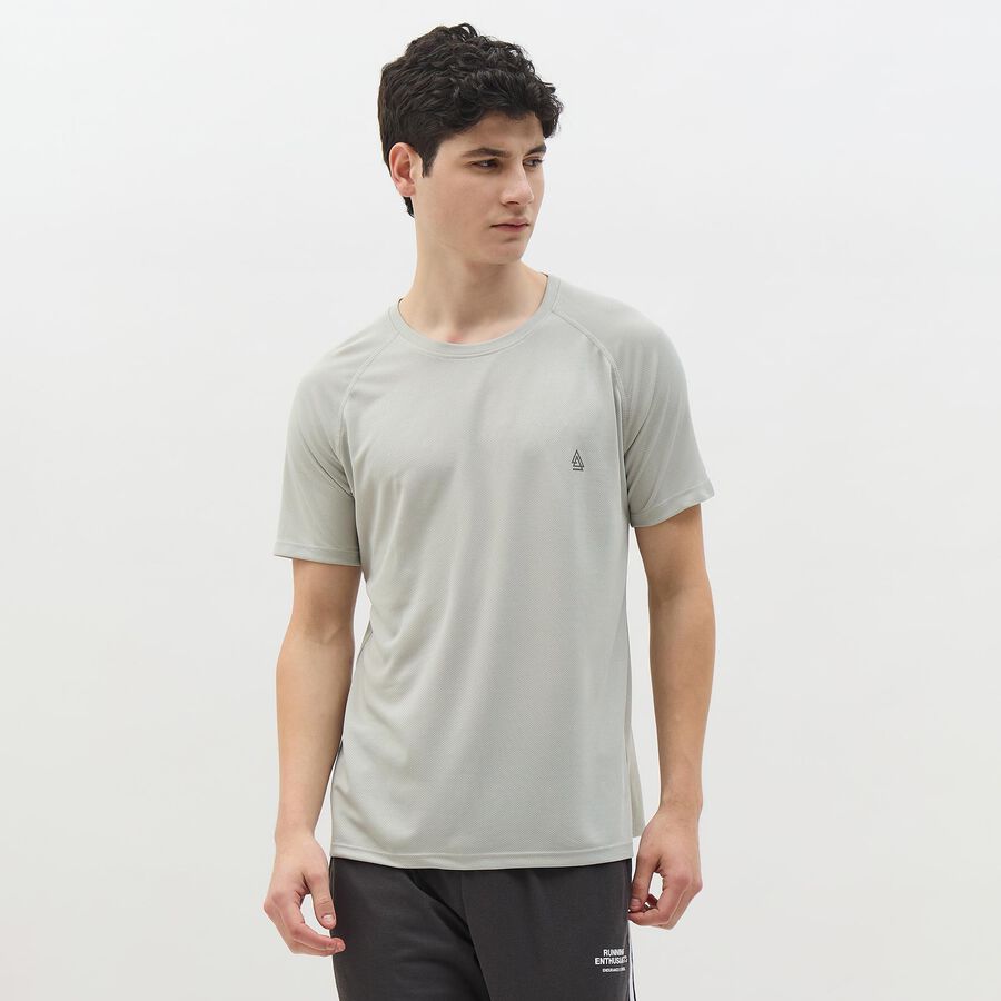 Men's Light Grey Crew Neck Athleisure T-Shirt, हल्का ग्रे, large
