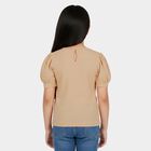 Girls Peach Round Neck Regular T-Shirt, पीच, small