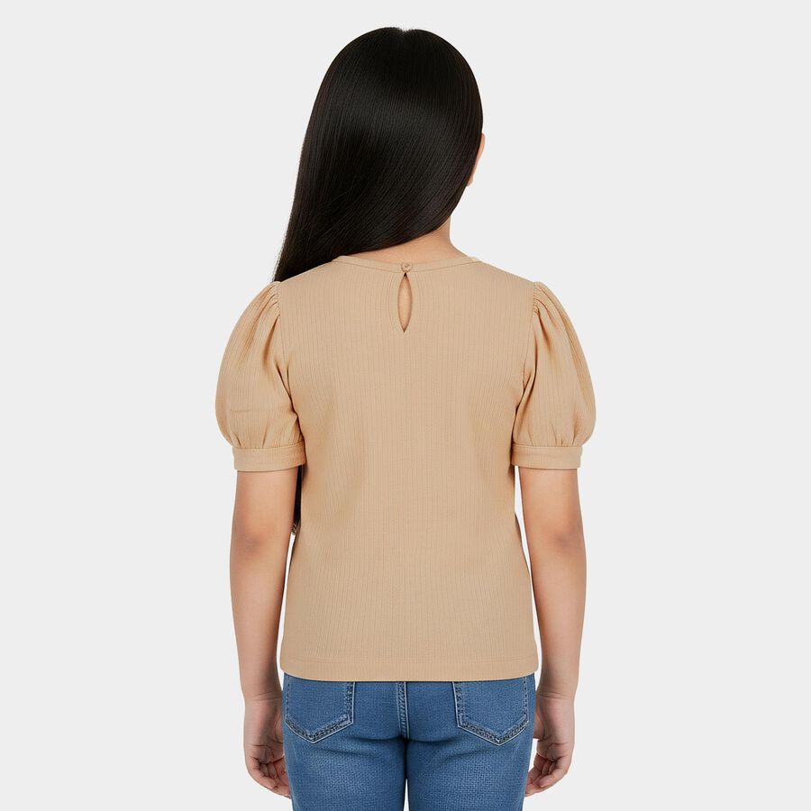 Girls Peach Round Neck Regular T-Shirt, पीच, large